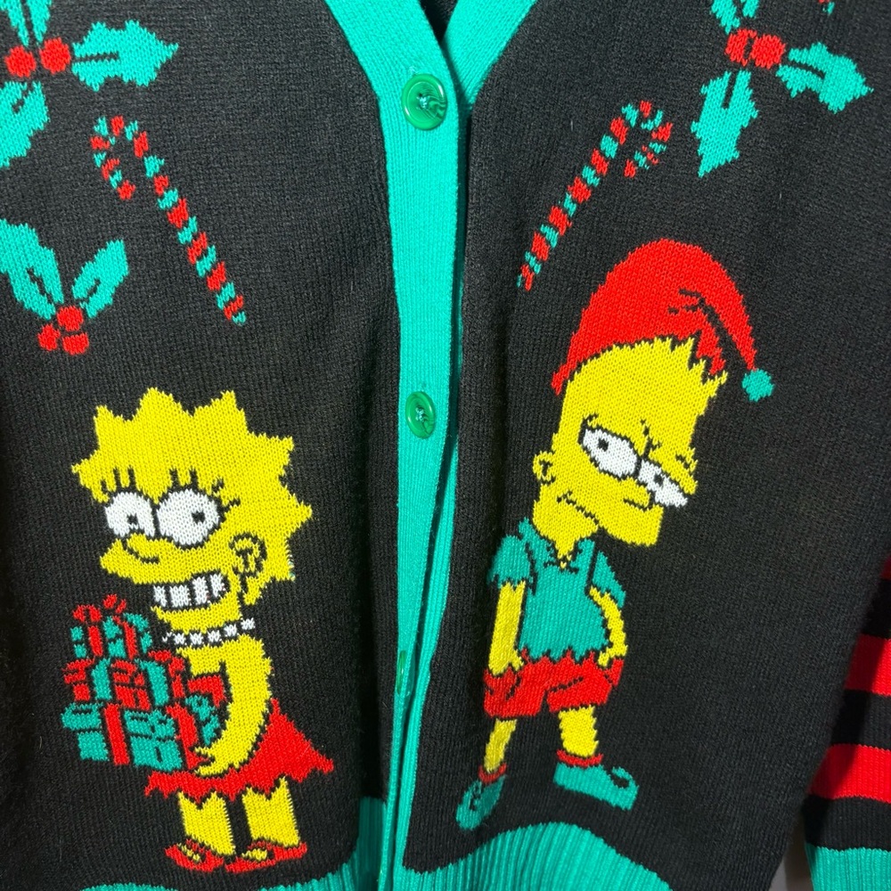 The Simpsons Christmas Cardigan Lisa Bart Holiday Ugly Sweater Medium - Picture 3 of 7